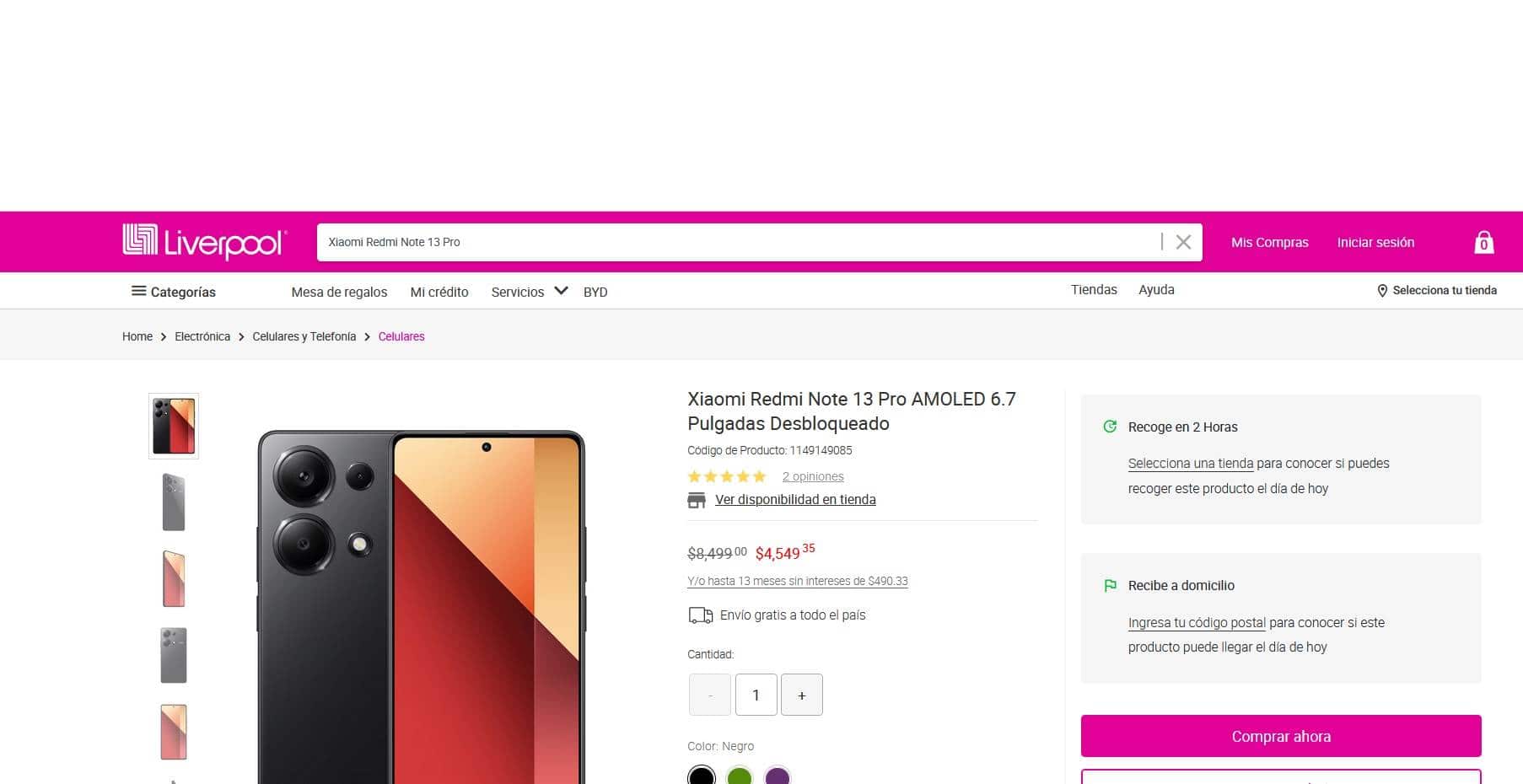 Precio del smartphone Xiaomi Redmi Note 13 Pro en la Venta Nocturna de Liverpool