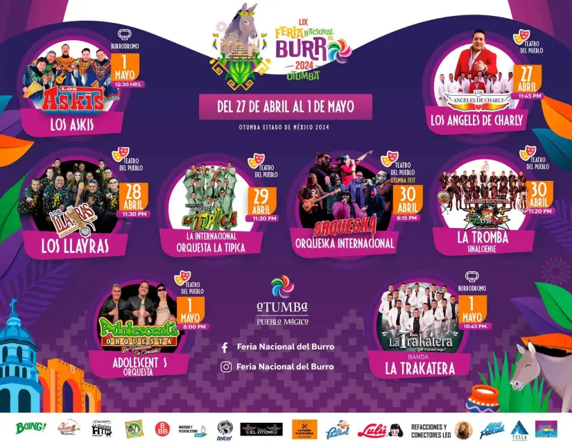 Cartelera del Teatro del Pueblo de la Feria Nacional del Burro Otumba 2024