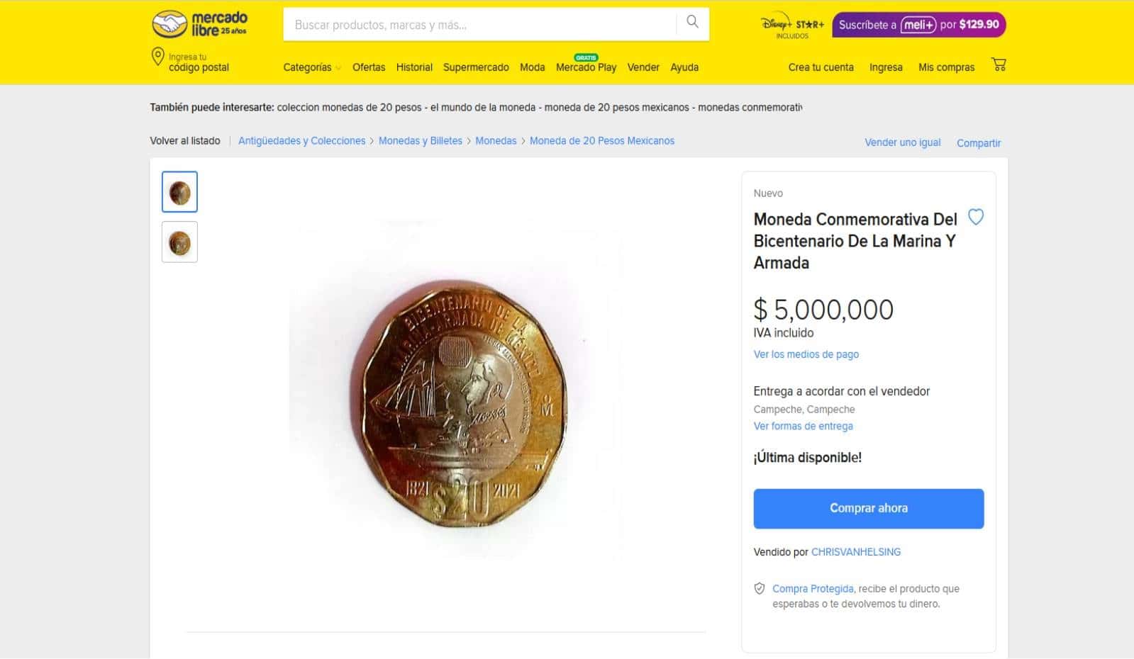La moneda de 20 pesos conmemorativa que venden en 5 millones de pesos
