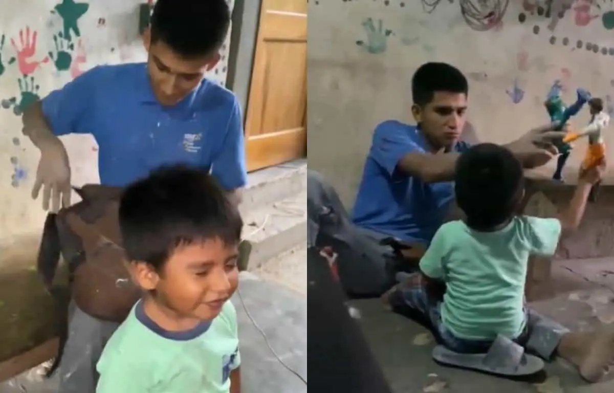 El joven padre volvió a casa después del trabajo para sorprender a su hijo. Fotos: TikTok