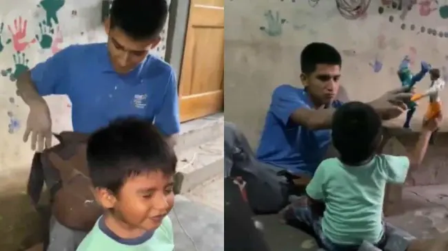 El joven padre volvió a casa después del trabajo para sorprender a su hijo. Fotos: TikTok