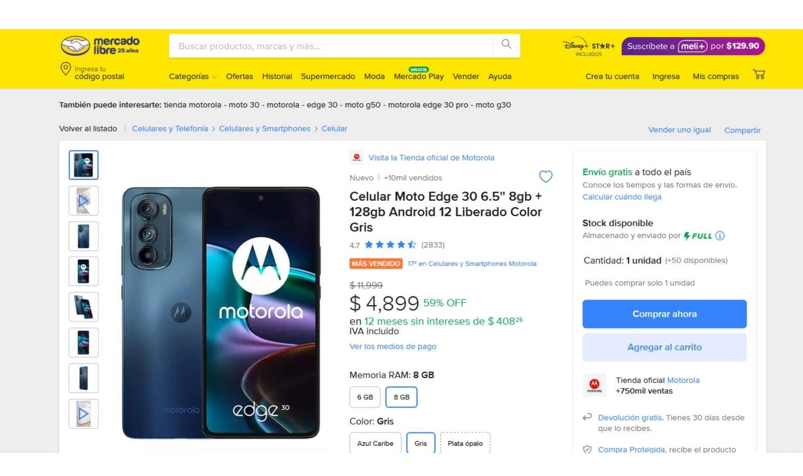 Cuánto cuesta el smartphone Motorola Moto Edge 30 en Mercado Libre