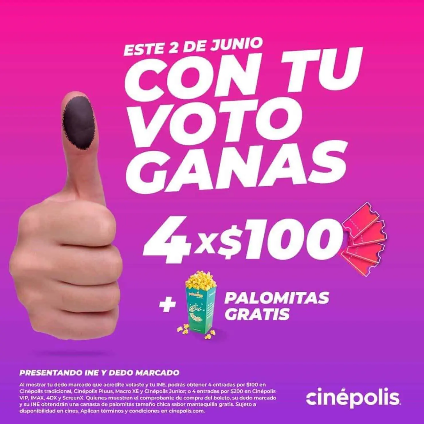 Cinépolis 4 entradas por 100 pesos