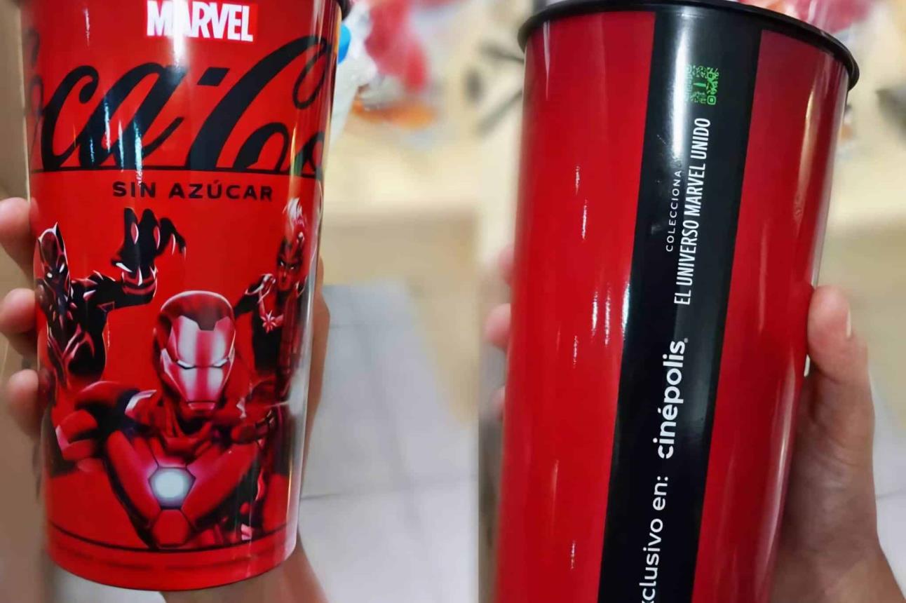 Al menos 3 modelos de vasos tendrá Cinépolis de los vasos de Marvel en colaboración con Coca Cola. Foto: Coleccionando