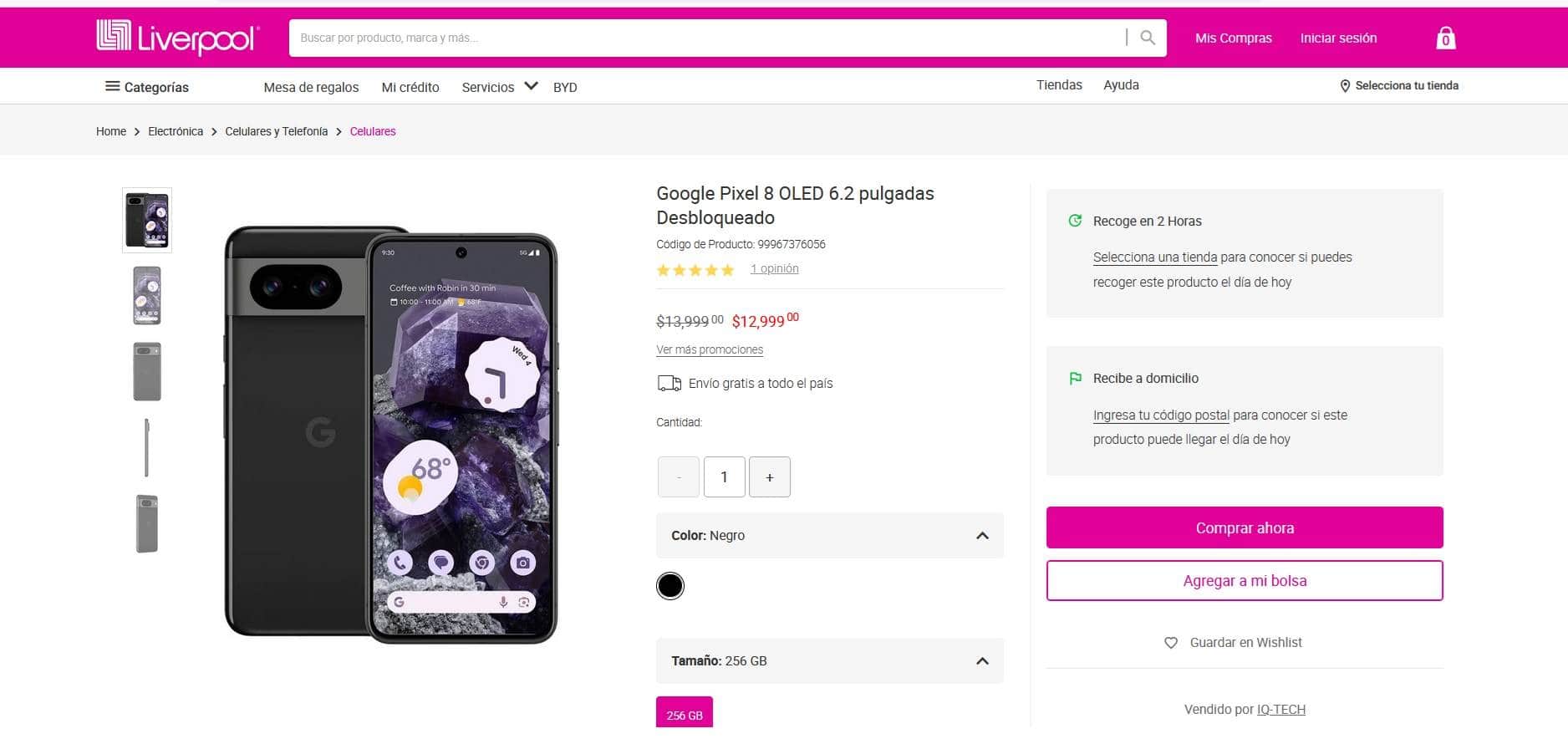 Cuánto cuesta el smartphone Google Pixel 8 en Liverpool