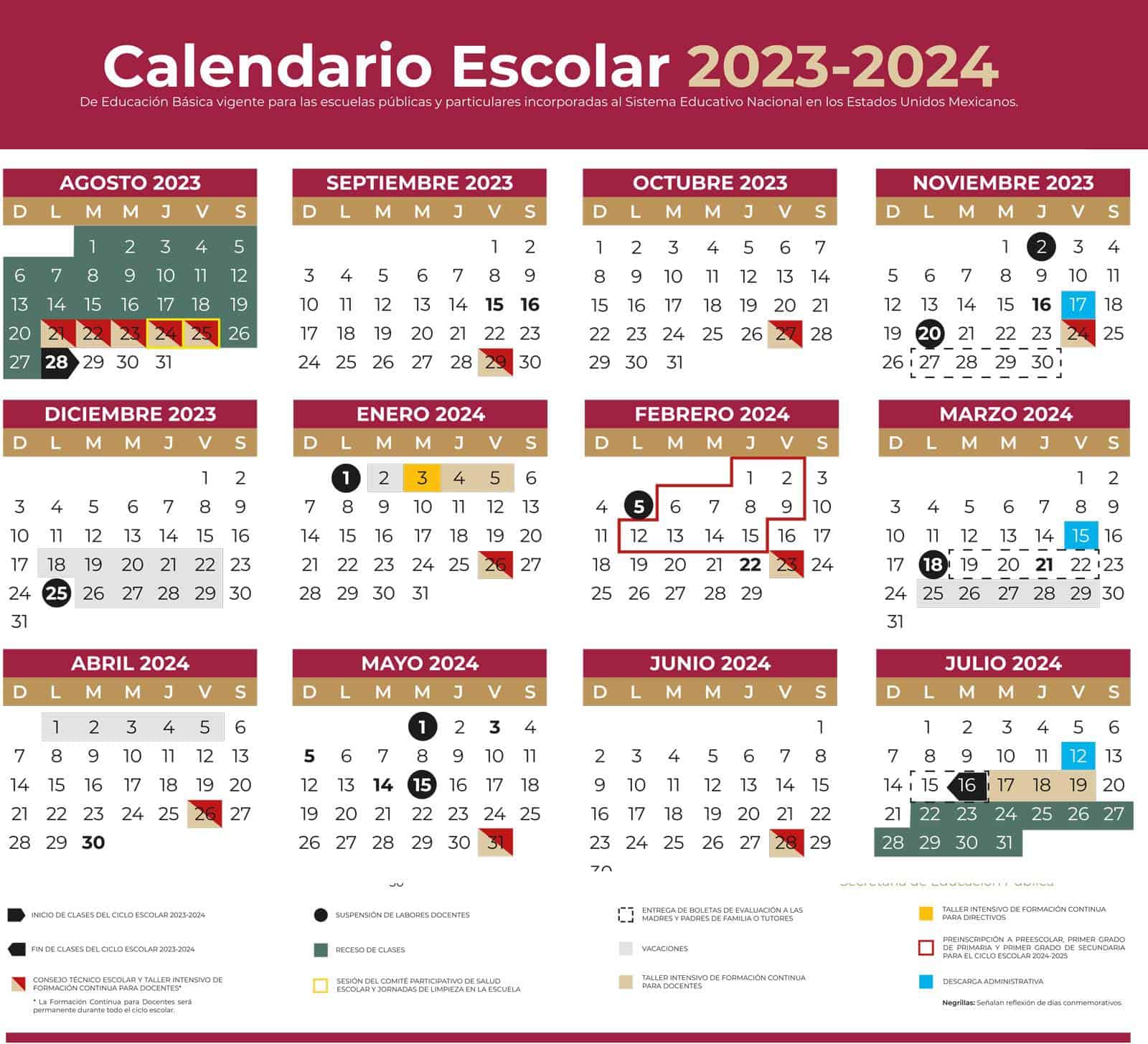 Calendario de la SEP 2023-2024