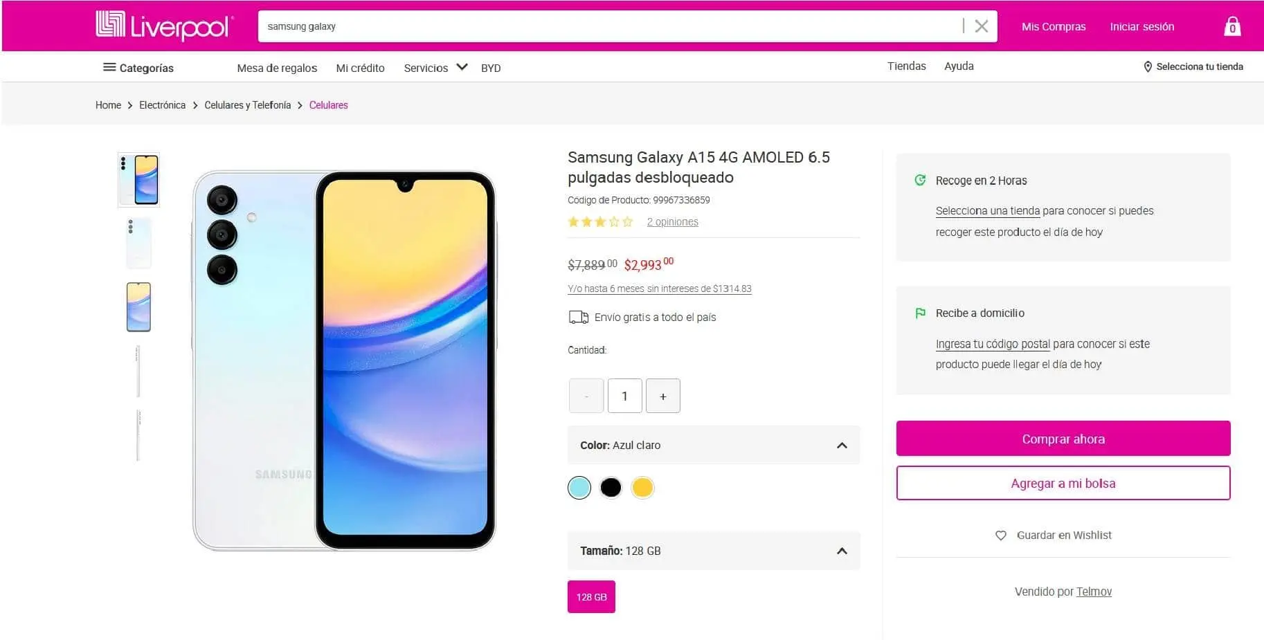 Precio del Samsung Galaxy A15 en Liverpool