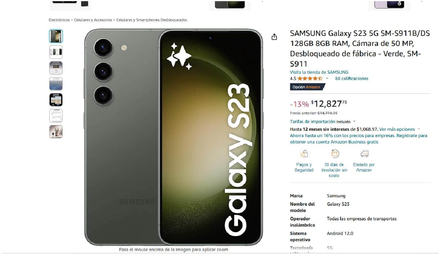 Precio del smartphone Samsung Galaxy S23 en Amazon