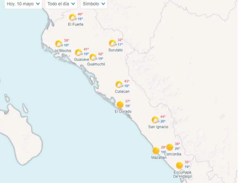 Clima en Sinaloa hoy 10 de mayo de 2024