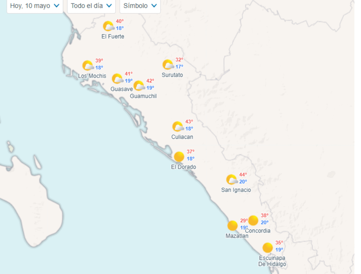 Clima en Sinaloa hoy 10 de mayo de 2024