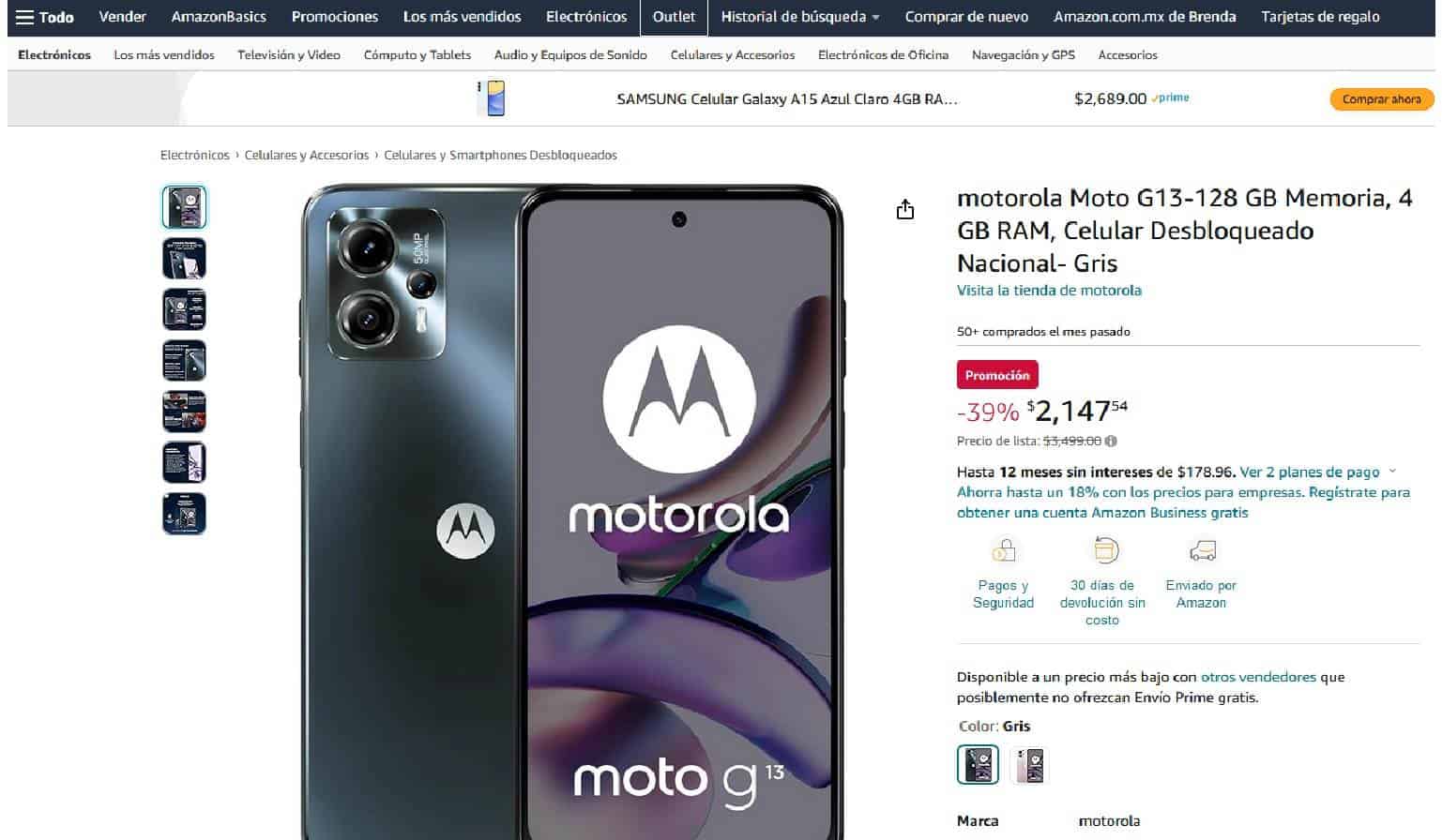 Cuánto cuesta el celular Motorola Moto G13 en Amazon