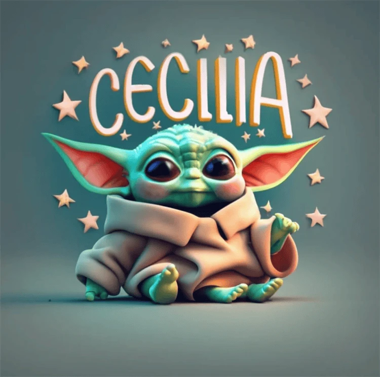 Nombres con temática de Pikachu y Baby Yoda en 3D, generados por la inteligencia artificial