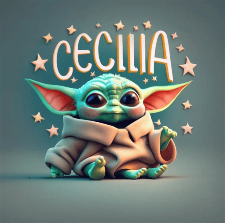 Nombres con temática de Pikachu y Baby Yoda en 3D, generados por la inteligencia artificial