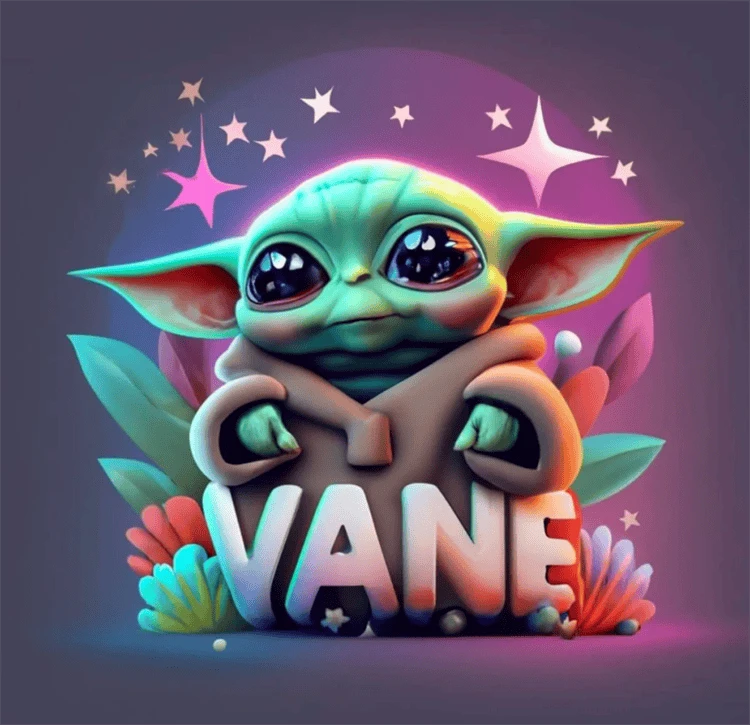 Nombres con temática de Pikachu y Baby Yoda en 3D, generados por la inteligencia artificial