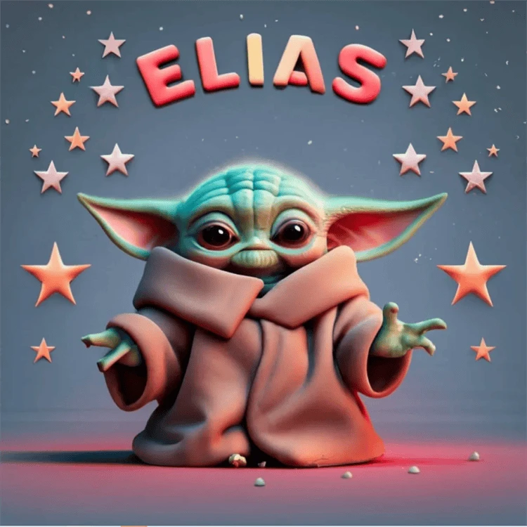 Nombres con temática de Pikachu y Baby Yoda en 3D, generados por la inteligencia artificial