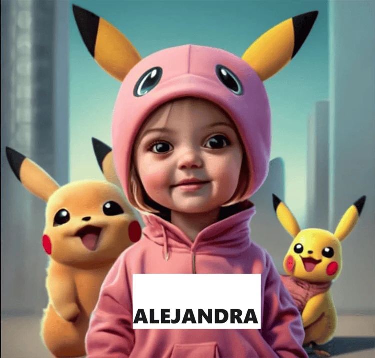 Nombres con temática de Pikachu y Baby Yoda en 3D, generados por la inteligencia artificial