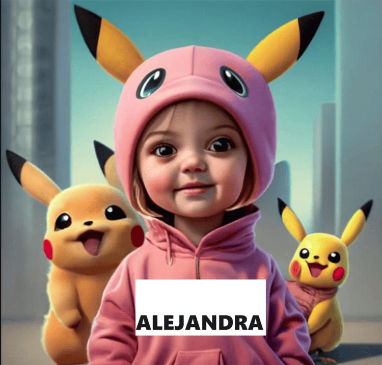 Nombres con temática de Pikachu y Baby Yoda en 3D, generados por la inteligencia artificial