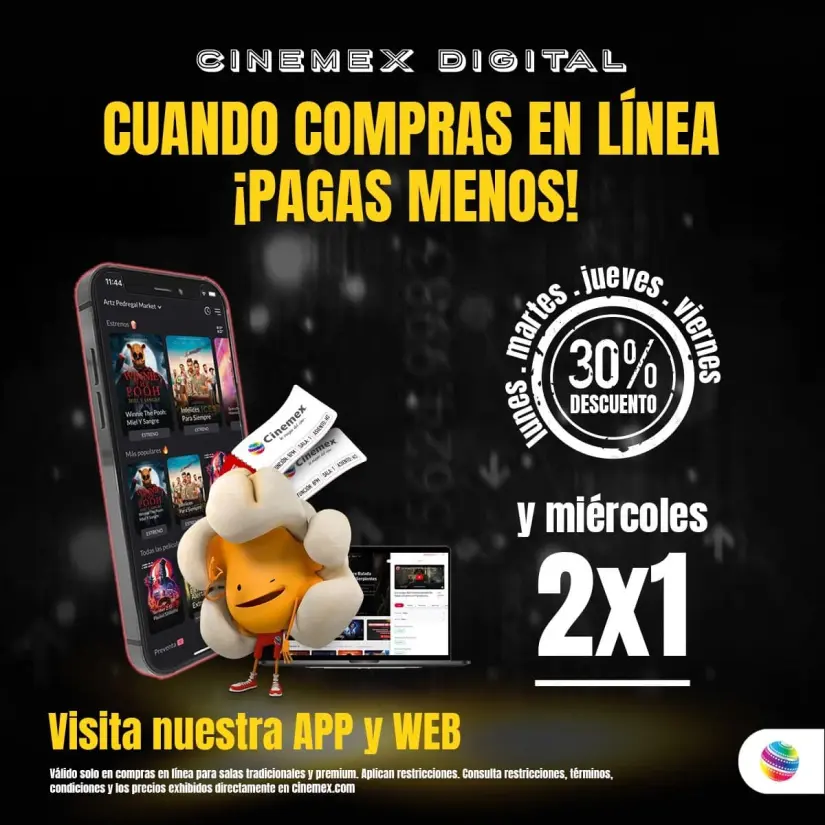 Cinemex: ¿cuándo es el 2x1 en boletos?