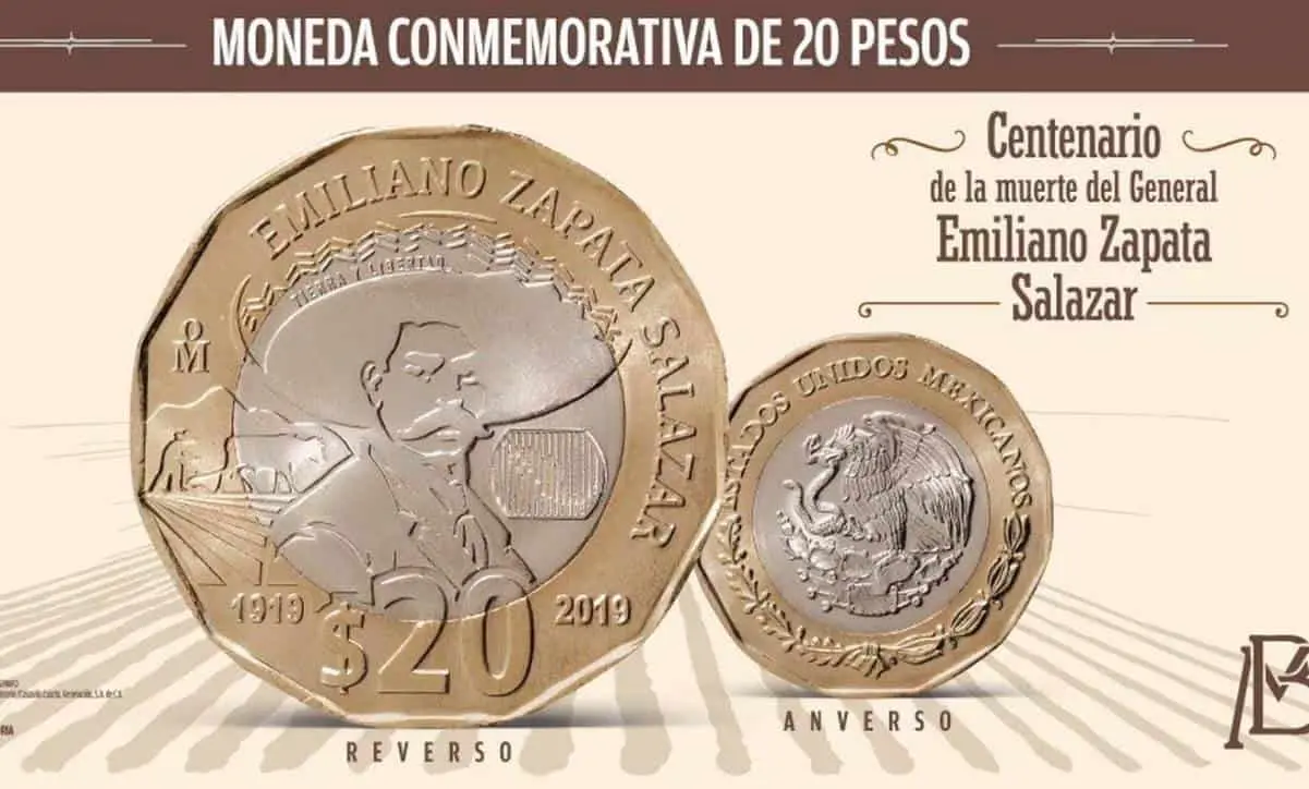 Así luce la moneda de 20 pesos de Zapata. Imagen: Banxico