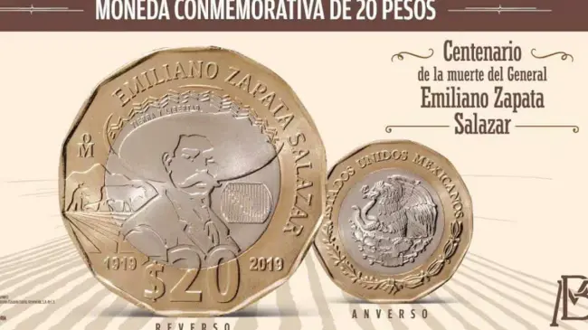 Así luce la moneda de 20 pesos de Zapata. Imagen: Banxico