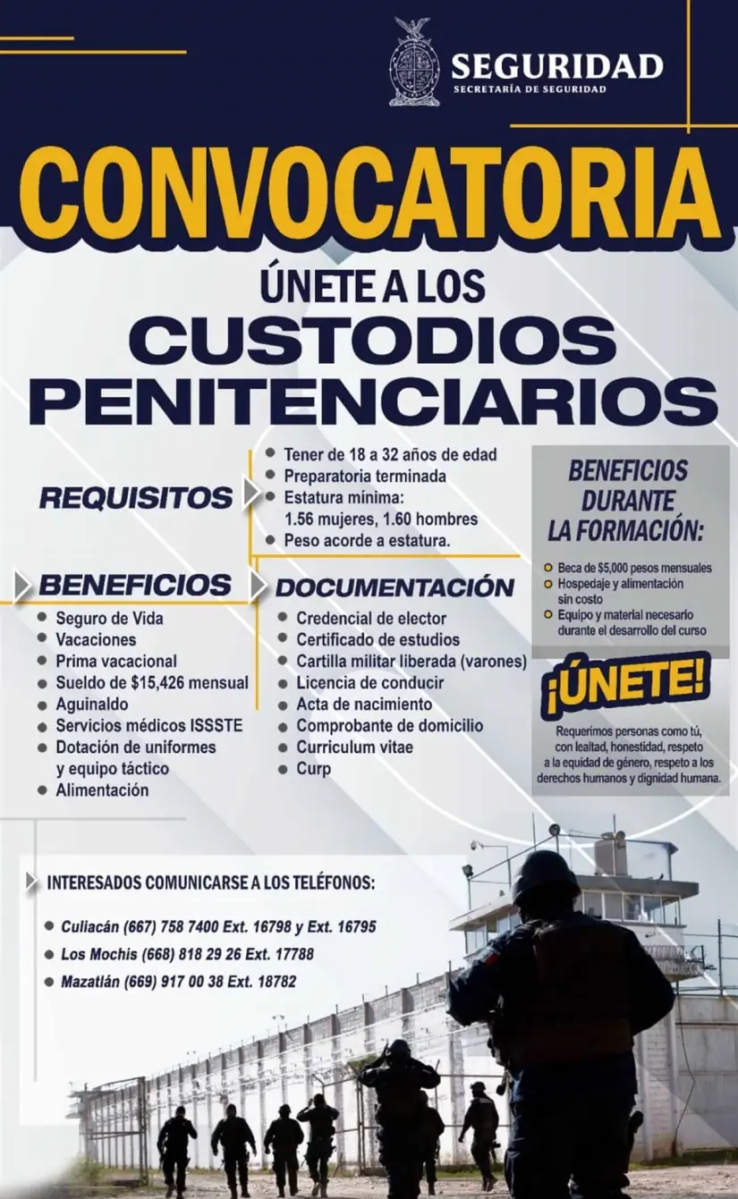 Convocatoria para ser custodio penitenciario en Sinaloa