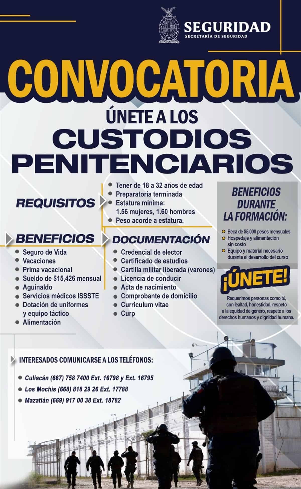 Convocatoria para ser custodio penitenciario en Sinaloa