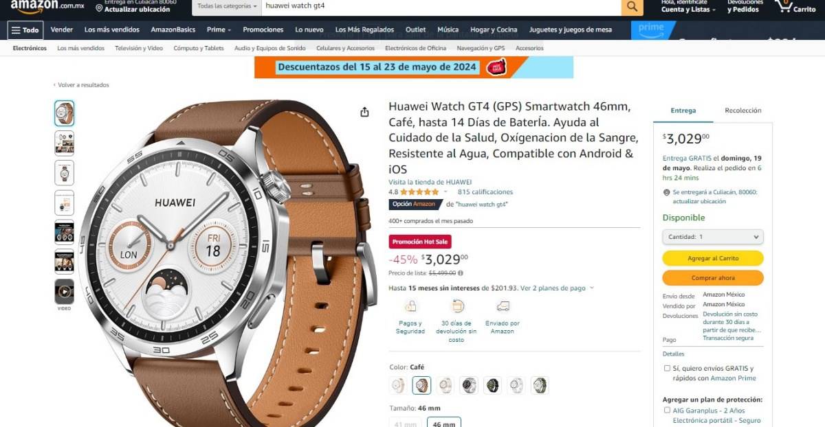 Huawei Watch GT4 a precio de remate por Hot Sale 2024 en Amazon