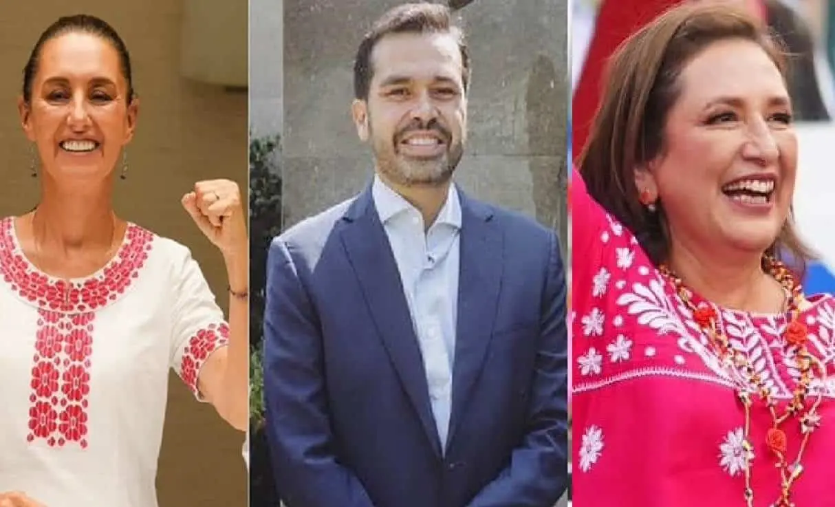 Claudia Sheinbaum, de Sigamos Haciendo Historia, Jorge Álvarez Máynez, de Movimiento Ciudadano y Xóchitl Gálvez, de Fuerza y Corazón por México.