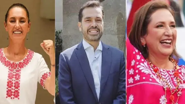 Claudia Sheinbaum, de Sigamos Haciendo Historia, Jorge Álvarez Máynez, de Movimiento Ciudadano y Xóchitl Gálvez, de Fuerza y Corazón por México.