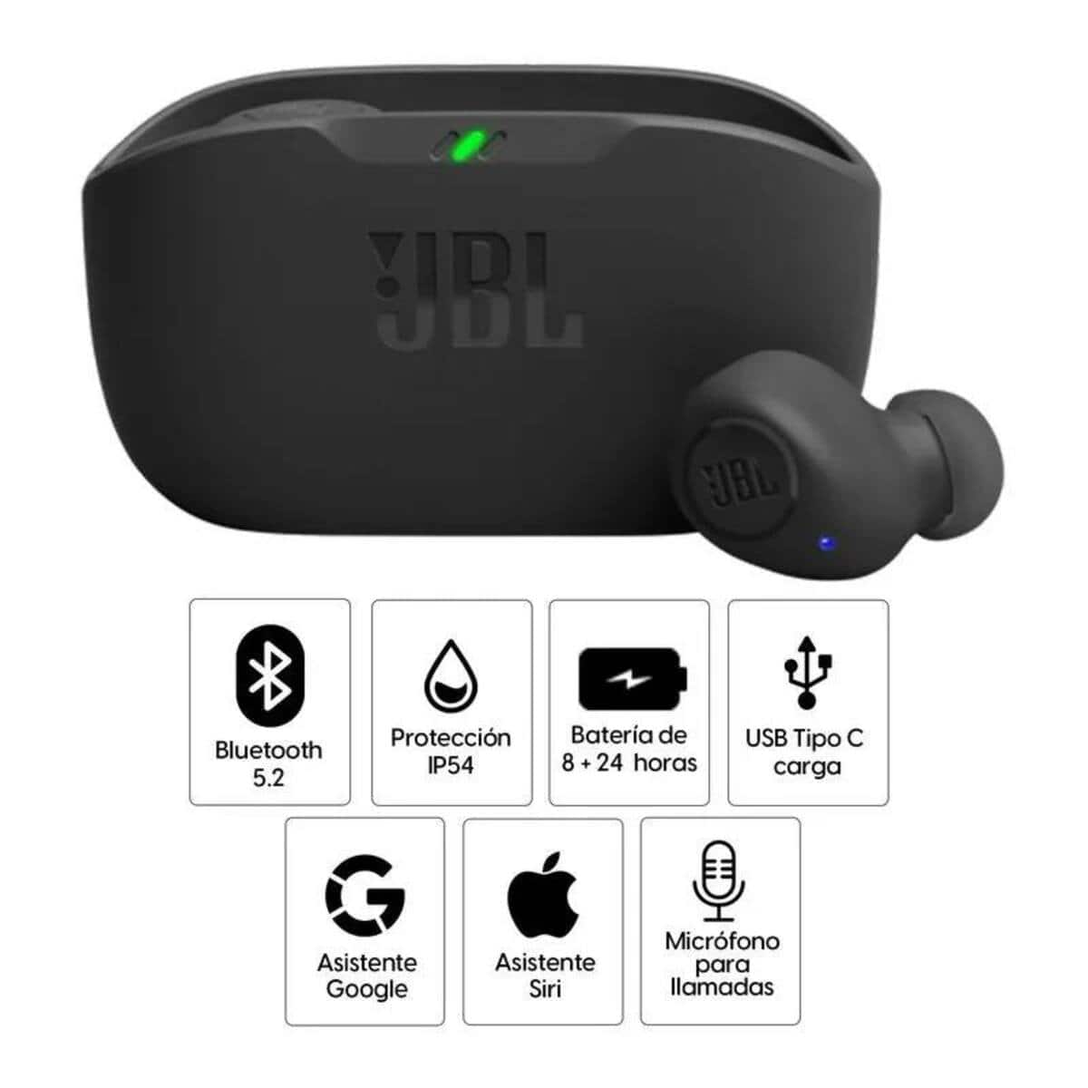 La oferta de los audífonos JBL Vibe Buds, aplica para el color negro