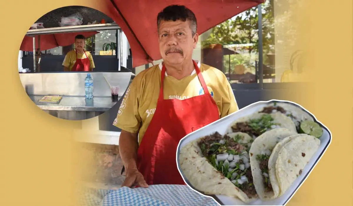 Carlos Gustavo Ávalos El Chino listo para atender a sus clientes con sus sabrosos tacos de cabeza.