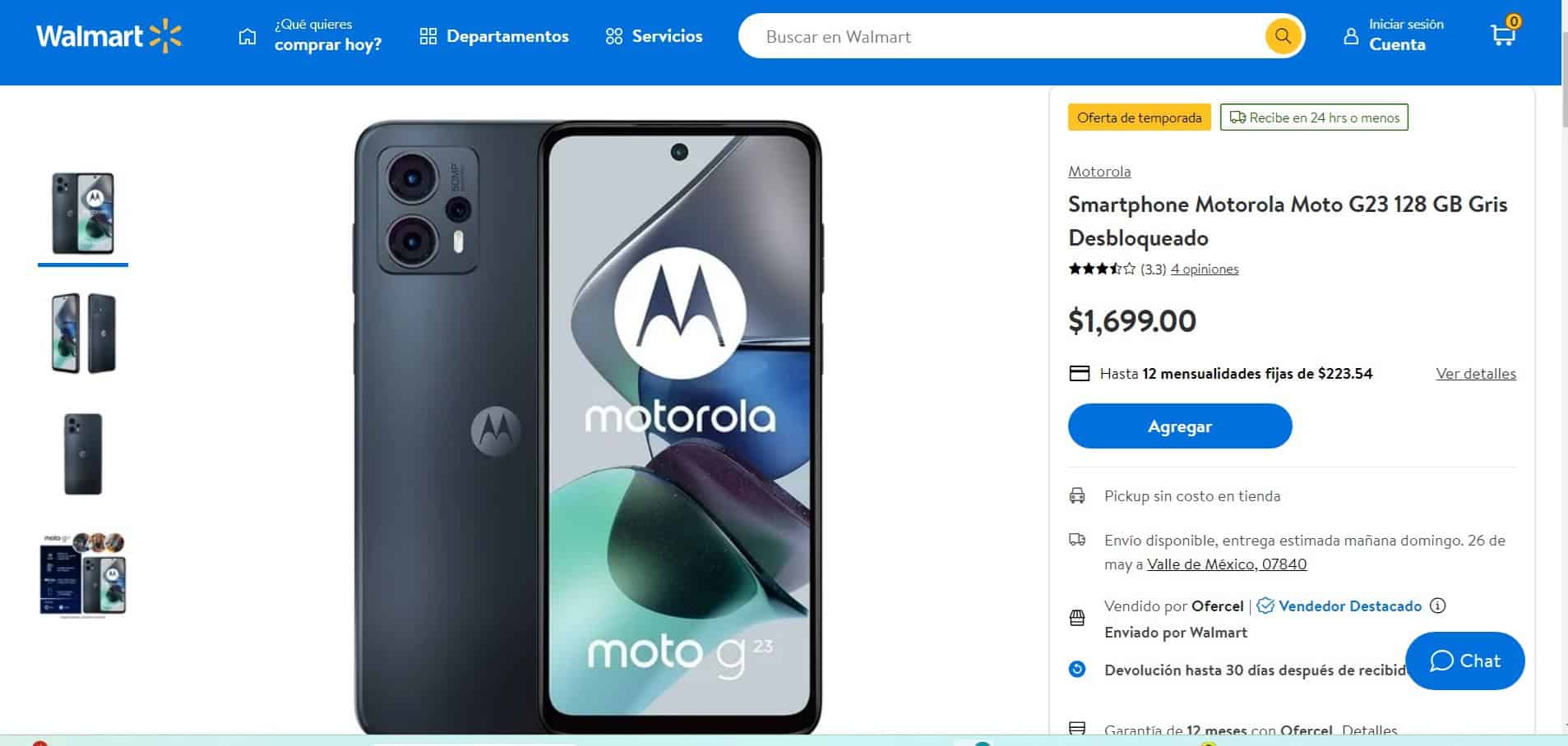 El precio de rebaja del smartphone Motorola Moto G23 en Walmart
