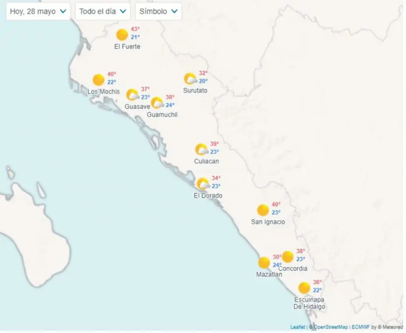 Continúan las temperaturas extremas en Sinaloa por la onda de calor. Imagen: Meteored