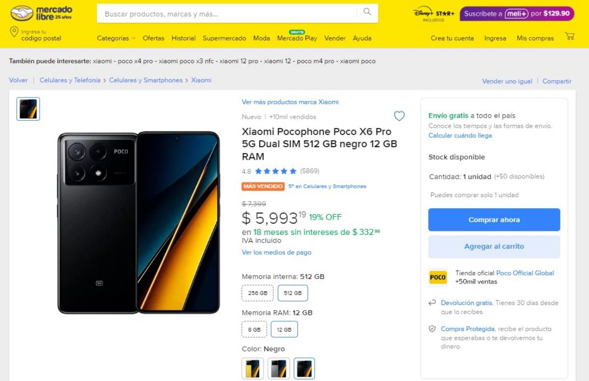 Smartphone Xiaomi POCO X6 Pro tiene oferta irresistible en Mercado Libre