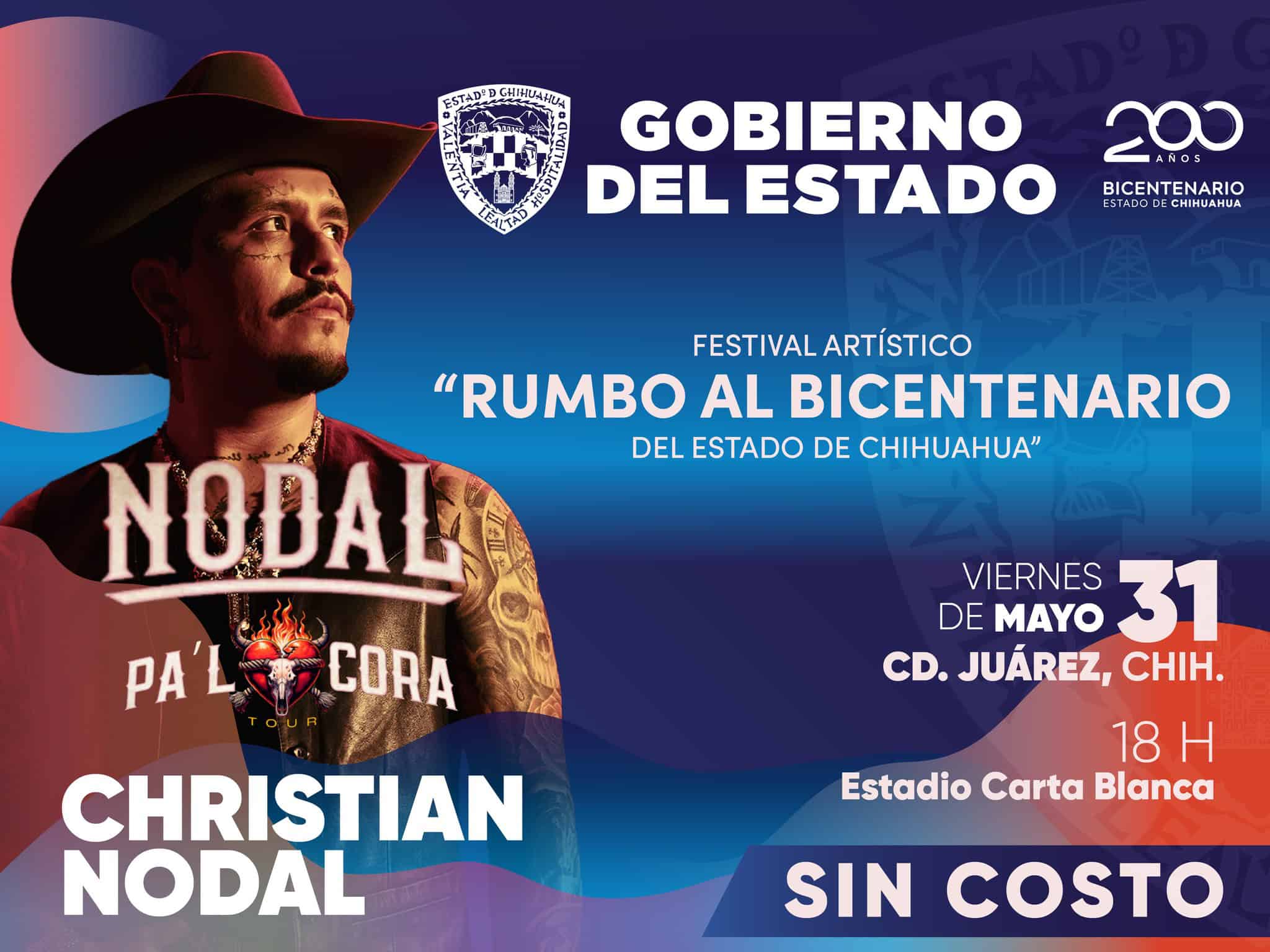Invitan a la población en general al concierto gratis de Christian Nodal en Ciudad Juárez.