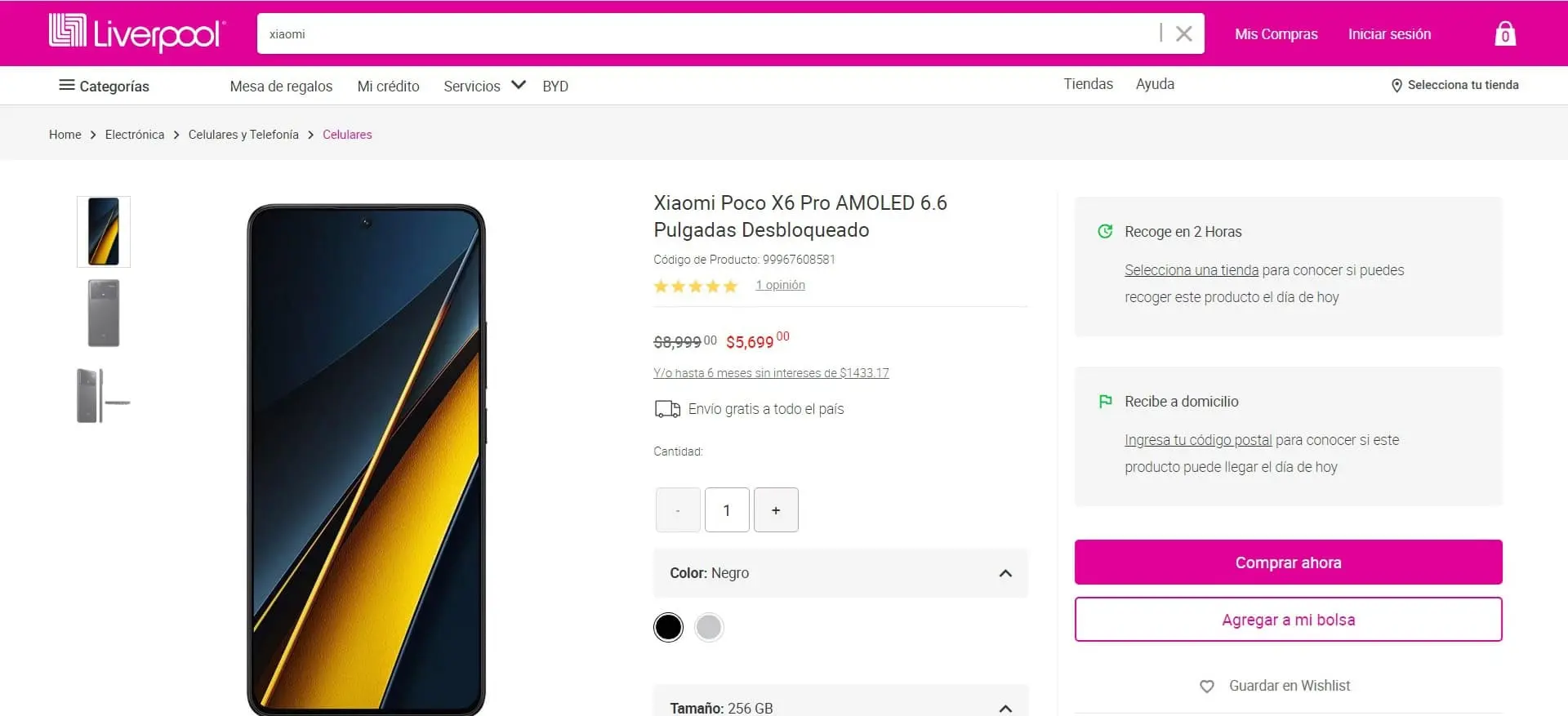 Smartphone Xiaomi Poco X6 Pro con descuento en Liverpool