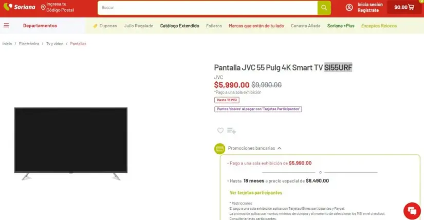 Julio Regalado: pantalla JVC 4K de 55 pulgadas tiene rebaja de $4 mil pesos en Soriana