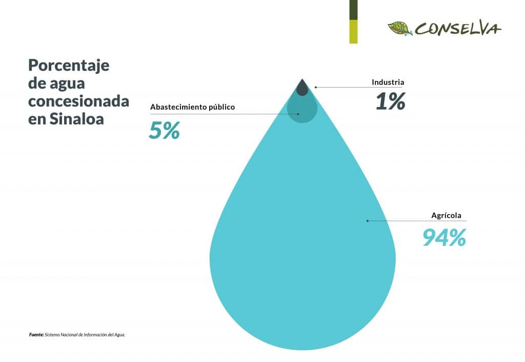 Porcentaje de agua concesionada en Sinaloa.