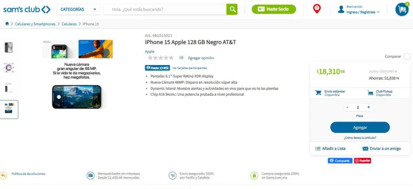 Sam's Club pone el iPhone 15 en rebaja
