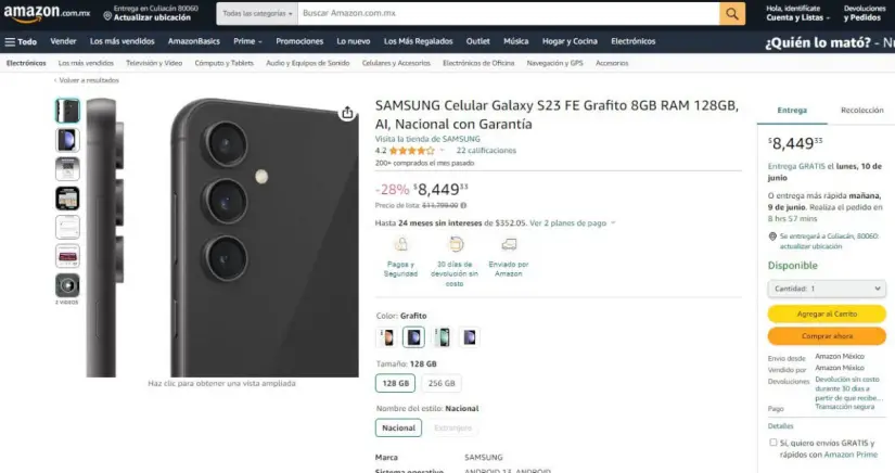 Amazon liquida el Samsung Galaxy S23 FE con rebaja de $3,350 pesos