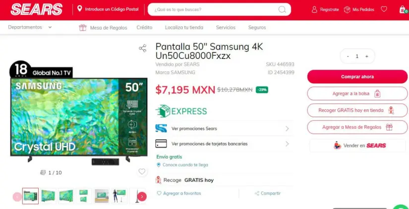 Sears remata pantalla Samsung de 50 pulgadas en su Venta Nocturna 2024