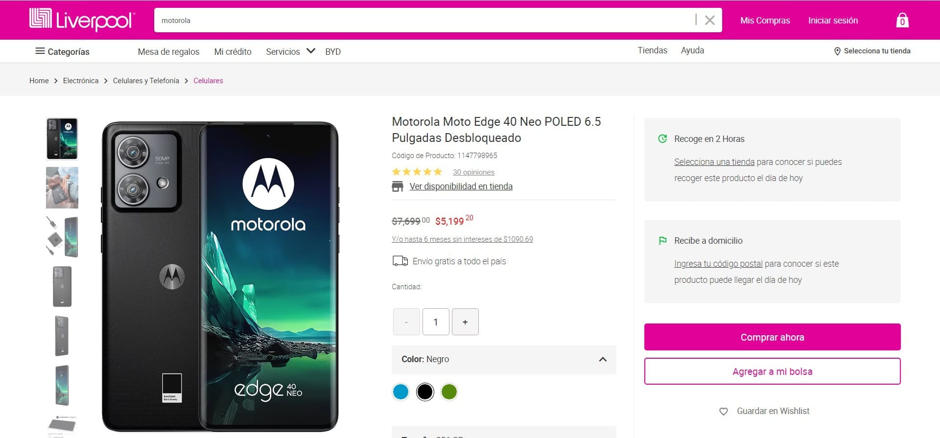 Smartphone Motorola Edge 40 Neo en oferta en Liverpool