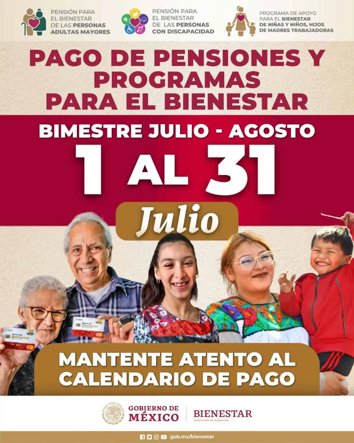 Pensión del Bienestar: calendario de pagos de julio-agosto 2024