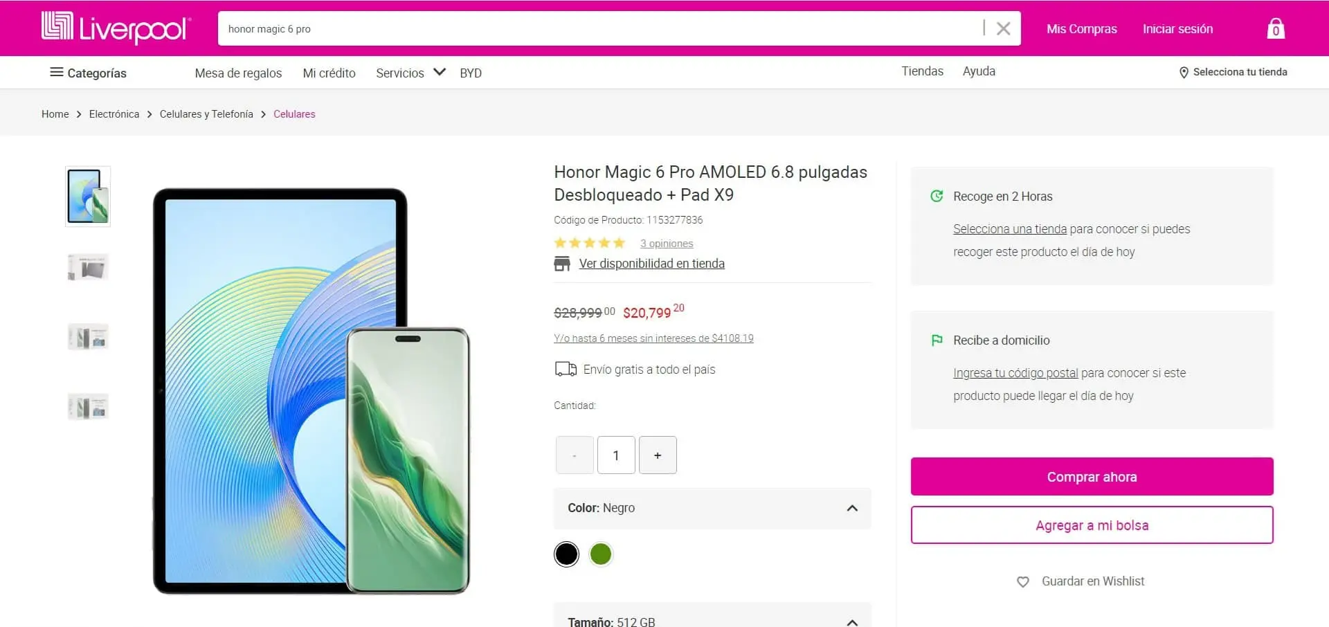 El Honor Magic 6 Pro en oferta en Liverpool