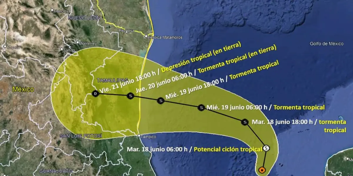 Trayectoria del potencial Ciclón Tropical Uno.