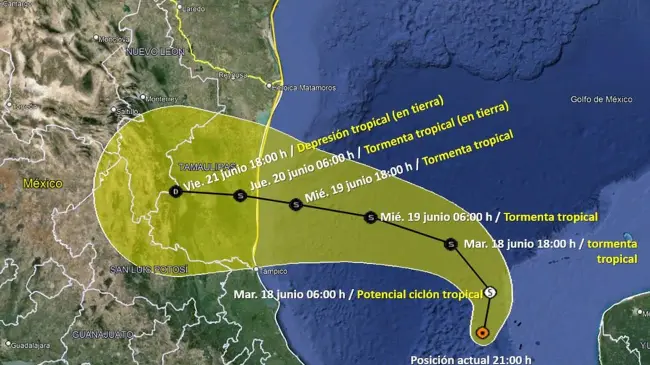 Trayectoria del potencial Ciclón Tropical Uno.