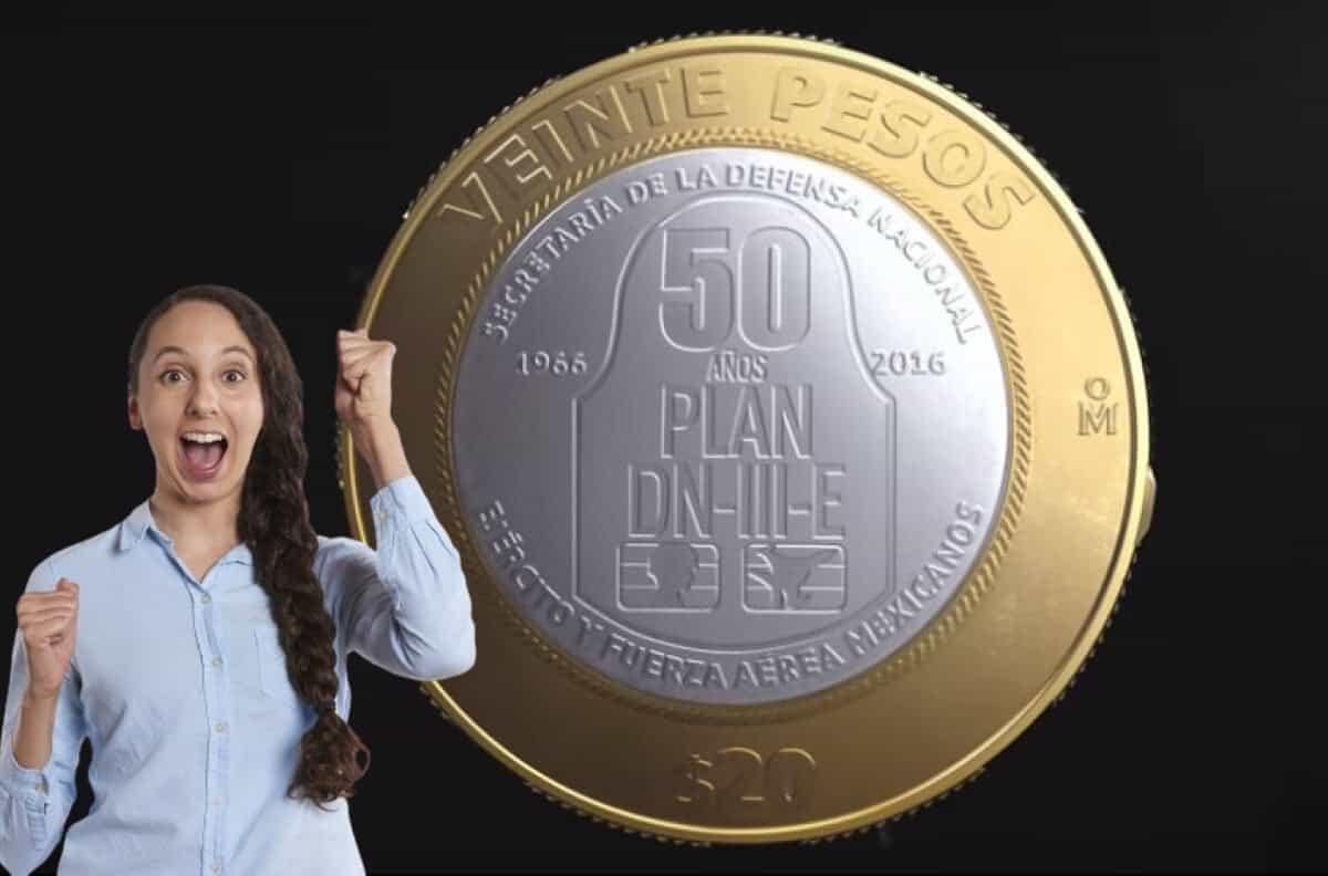 Esta es la moneda de 20 pesos del Plan DN-III-E. Foto: Banxico / Tus Buenas Noticias