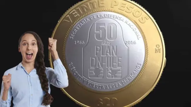 Esta es la moneda de 20 pesos del Plan DN-III-E. Foto: Banxico / Tus Buenas Noticias