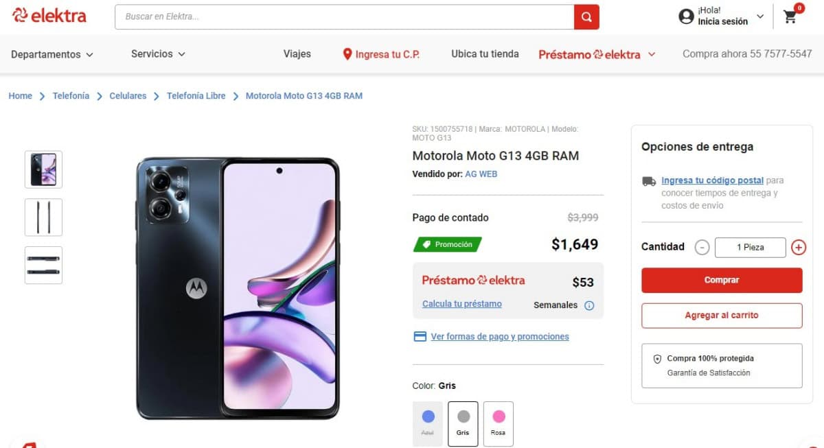Elektra tiene el Motorola G13 a precio de remate