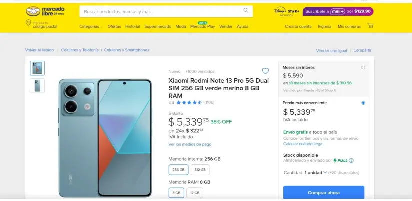 Xiaomi Redmi Note 13 Pro con precio de rebaja. Foto: Captura de pantalla